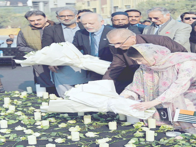 punjab chief minister maryam nawaz places flowers at a martyrs memorial at liberty chowk on the kashmir solidarity day the cm also kindled a shama i azadi on the occasion photo express