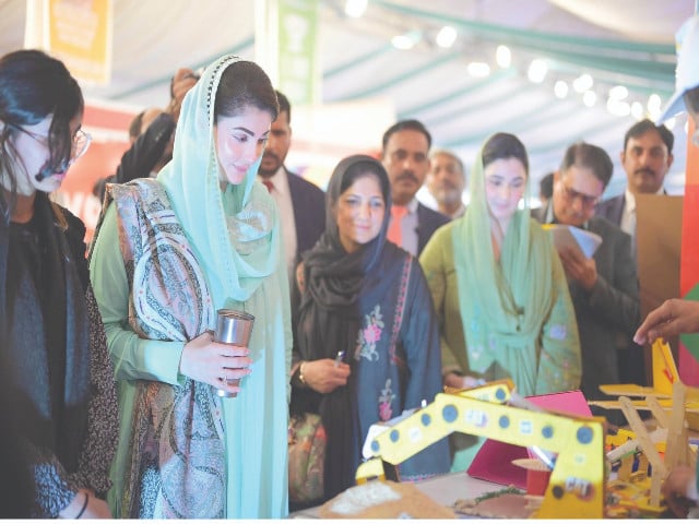 punjab cm maryam nawaz reviews a project during her visit to a stall at jashn e stem exhibition photo express