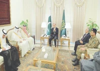 prime minister shehbaz sharif speaks with saudi arabia s minister of state for foreign affairs adel al jubeir during a meeting in islamabad photo nni