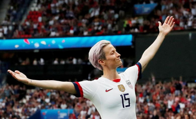 us winger megan rapinoe celebrates scoring her team s first goal against france in the women s world cup quarter final in paris france june 28 2019 the americans went on to win their fourth championship benoit tessier reuters us winger megan rapinoe celebrates scoring her team s first goal against france in the women s world cup quarter final in paris france june 28 2019 the americans went on to win their fourth championship benoit tessier reuters