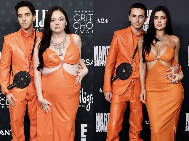 hacks stars spoof timoth e chalamet and kylie jenner s orange premiere outfits on critics choice carpet