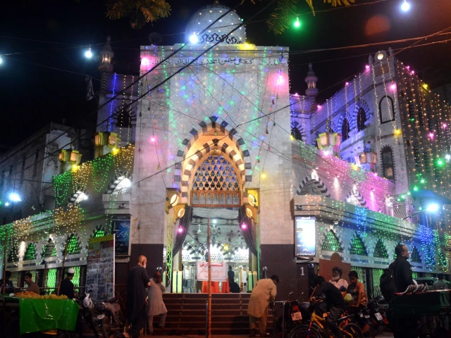 kuchi memon mosque in saddar has been beautifully decorated with lights in connection with the celebration of eid milad un nabi pbuh photo jalal qureshi express