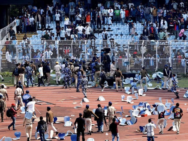 argentine soccer star lionel messi on a whirlwind tour of india vivekananda yuva bharati krirangan kolkata india december 13 2025 police and security clash with fans after argentine soccer star lionel messi left the stadium photo reuters argentine soccer star lionel messi on a whirlwind tour of india vivekananda yuva bharati krirangan kolkata india december 13 2025 police and security clash with fans after argentine soccer star lionel messi left the stadium photo reuters