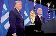 final countdown us president donald trump and fifa president gianni infantino stand next to the fifa world cup trophy as they attend a fifa reception at trump tower in new york city us photo reuters