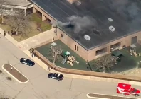 smoke rises from the building after the michigan state police reported an active shooting incident at the temple israel synagogue in west bloomfield michigan us march 12 2026 in a still image from video photo reuters