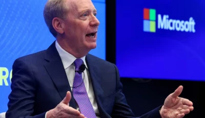 microsoft vice chair and president brad smith addresses a keynote in brussels belgium april 30 2025 photo reuters file
