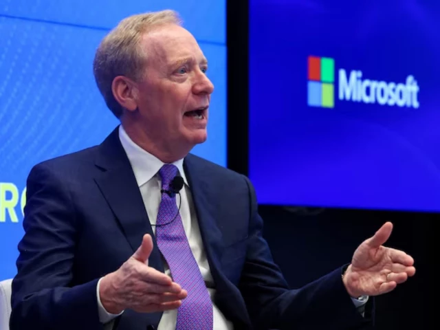 microsoft vice chair and president brad smith addresses a keynote in brussels belgium april 30 2025 photo reuters file microsoft vice chair and president brad smith addresses a keynote in brussels belgium april 30 2025 photo reuters file
