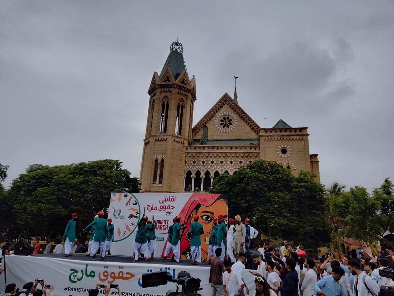 minority and marginalised communities hold minority rights march at the historic frere hall in karachi on friday august 11 2023 photo express