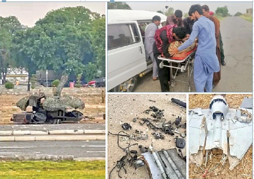 clockwise an anti aircraft gun is placed near lahore relatives gather around the body of a drone victim in attock district debris of indian drones are scattered on a ground in lahore photos express clockwise an anti aircraft gun is placed near lahore relatives gather around the body of a drone victim in attock district debris of indian drones are scattered on a ground in lahore photos express