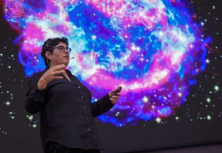 pakistani american physicist and mit dean dr nergis mavalvala speaks at the 10th yohsin lecture at habib university in karachi on thursday photo express