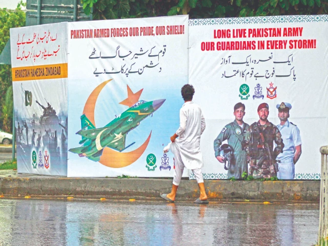 in a strong show of patriotism and unity banners expressing unwavering solidarity with the pakistan army popped up at aabpara chowk islamabad the public display follows india s unprovoked missile strikes on multiple cities on may 6 7 widely condemned as naked aggression and violation of international laws photo raja zafar express in a strong show of patriotism and unity banners expressing unwavering solidarity with the pakistan army popped up at aabpara chowk islamabad the public display follows india s unprovoked missile strikes on multiple cities on may 6 7 widely condemned as naked aggression and violation of international laws photo raja zafar express