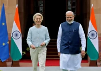 european commission president ursula von der leyen and india s prime minister narendra modi arrive for a photo opportunity ahead of their meeting at the hyderabad house in new delhi india on feb 28 2025 photo reuters