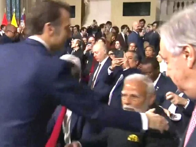 french president ignores indian prime minister modi in ai summit photo video grab french president ignores indian prime minister modi in ai summit photo video grab