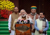 prime minister narendra modi speaks to reporters inside parliament on the first day of the budget session in new delhi india january 31 2024 reuters