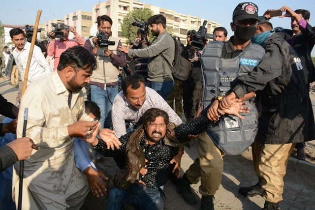 many protesters fell unconscious after the police fired teargas photo mohammad azeem express many protesters fell unconscious after the police fired teargas photo mohammad azeem express
