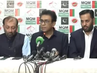 muttahida qaumi movement pakistan chairman dr khalid maqbool siddiqui addresses a press conference in karachi on wednesday accompanied by senior party leader dr farooq sattar and federal minister for health mustafa kamal screengrab