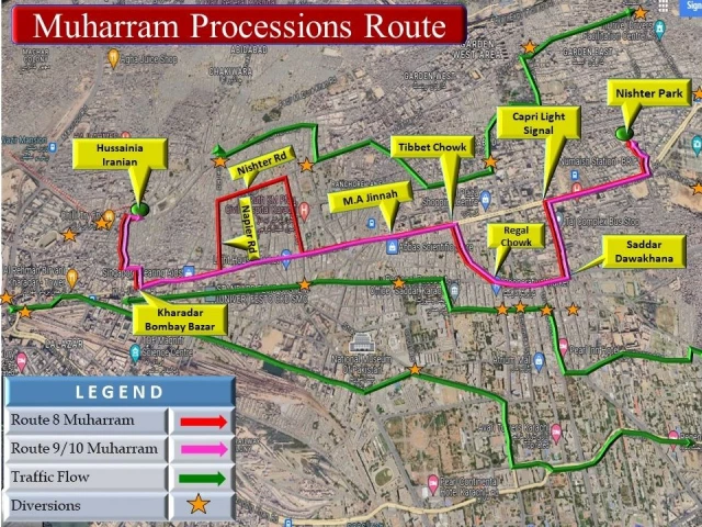 the traffic police have announced a special traffic plan for 8th 9th and 10th of muharram under the plan ma jinnah road will remain closed from guru mandir to tower on all three days due to security concerns photo express tribune