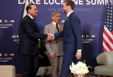 us vice president jd vance shakes hands with pakistan s chief of army staff field marshal asim munir next to pakistan s prime minister shehbaz sharif as they meet for high level talks at the buergenstock resort lake lucerne switzerland on june 21 2026 photo reuters