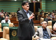 sindh chief minister syed murad ali shah addressing the sindh assembly session on saturday while tabling a resolution condemning calls for the breakup of sindh or the separation of karachi photo x