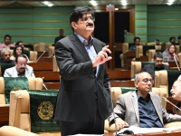sindh chief minister syed murad ali shah addressing the sindh assembly session on saturday while tabling a resolution condemning calls for the breakup of sindh or the separation of karachi photo x