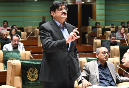 sindh chief minister syed murad ali shah addressing the sindh assembly session on saturday while tabling a resolution condemning calls for the breakup of sindh or the separation of karachi photo x