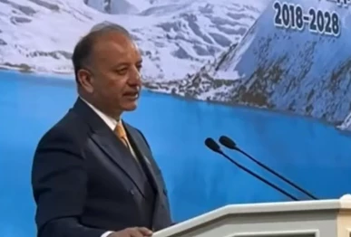 climate change minister musadik malik addresses the fourth high level international conference on water for sustainable development in dushanbe on tuesday screengrab