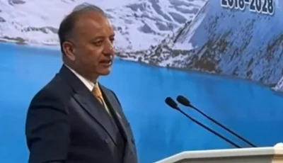 climate change minister musadik malik addresses the fourth high level international conference on water for sustainable development in dushanbe on tuesday screengrab