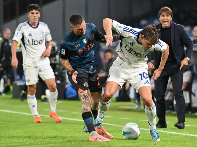 como s nicolas paz fights for the ball with napoli s matteo politano during the italian serie a match at the diego armando maradona stadium in naples photo afp