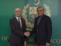 interior minister mohsin naqvi right with lebanese interior minister ahmed al hajjar left on september 15 2026 screengrab