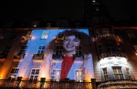 a picture of nobel peace prize winner narges mohammadi on the wall of the grand hotel in central oslo before the nobel banquet in connection with the awarding of the nobel peace prize 2023 in oslo norway december 10 2023 photo reuters