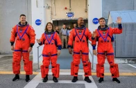 artemis ii crew members from left csa canadian space agency astronaut jeremy hansen and nasa astronauts christina koch victor glover and reid wiseman walk out of astronaut crew quarters inside the neil armstrong operations and checkout building to the artemis crew transportation vehicles prior to traveling to launch pad 39b as part of an integrated ground systems test at kennedy space center in florida on sept 20 2023 to test the crew timeline for launch day photo nasa