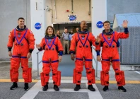 artemis ii crew members from left csa canadian space agency astronaut jeremy hansen and nasa astronauts christina koch victor glover and reid wiseman walk out of astronaut crew quarters inside the neil armstrong operations and checkout building to the artemis crew transportation vehicles prior to traveling to launch pad 39b as part of an integrated ground systems test at kennedy space center in florida on sept 20 2023 to test the crew timeline for launch day photo nasa