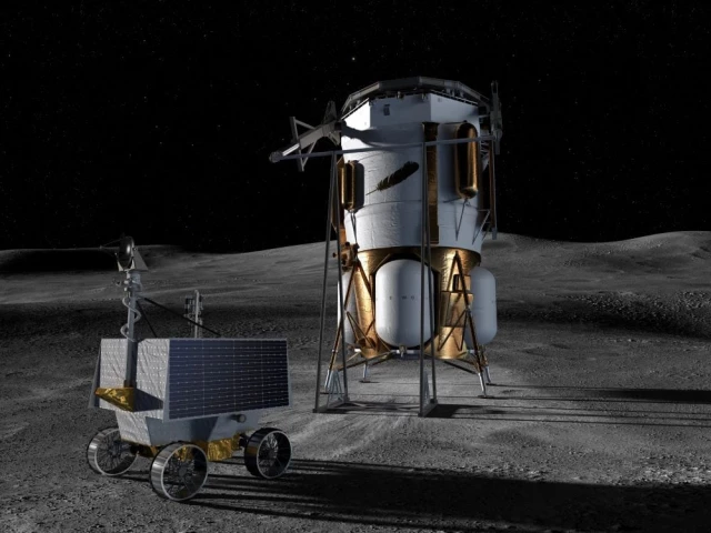this artist s concept shows blue origin s blue moon mark 1 lander and nasa s viper volatiles investigating polar exploration rover on the lunar surface credit blue origin nasa this artist s concept shows blue origin s blue moon mark 1 lander and nasa s viper volatiles investigating polar exploration rover on the lunar surface credit blue origin nasa