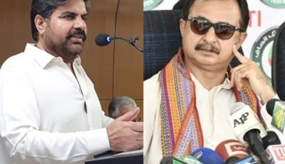 a combination of photos showing sindh minister for local government syed nasir hussain and pti sindh president haleem adil sheikh photo file