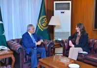 foreign minister ishaq dar in meeting with us charg d affaires natalie baker photo mofa