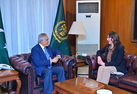 foreign minister ishaq dar in meeting with us charg d affaires natalie baker photo mofa