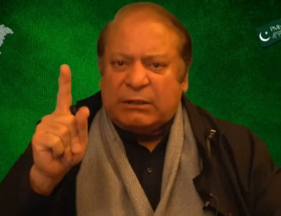 nawaz sharif addressing gujranwala rally via video link screengrab