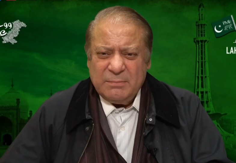 nawaz sharif addresses pdm rally in lahore via video link screengrab