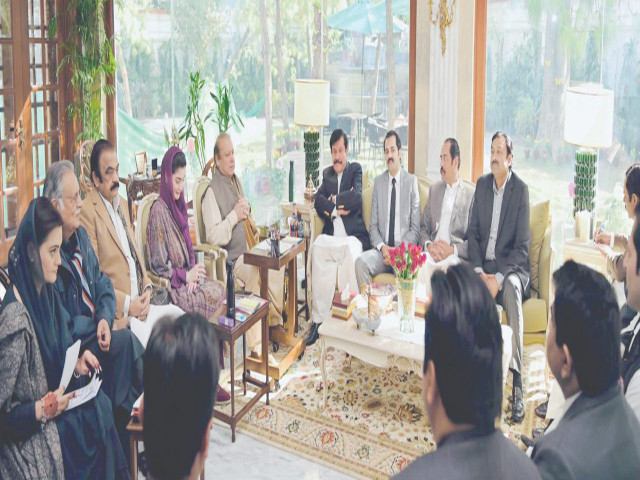 pml n president nawaz sharif and punjab cm maryam nawaz meet members of punjab assembly from faisalabad division photo express