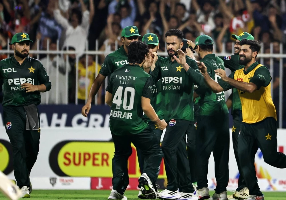 all rounder mohammad nawaz celebrates after taking his maiden five wicket haul in t20 cricket during the tri series final against afghanistan on sunday photo pcb