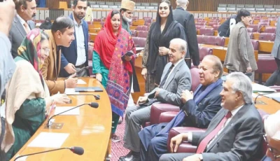 prime minister shehbaz sharif and pml n quaid nawaz sharif interact with mps during the national assembly session photo nni