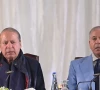 pml n supremo nawaz sharif alongside prime minister shehbaz sharif at a party convention in azad jammu and kashmir screengrab