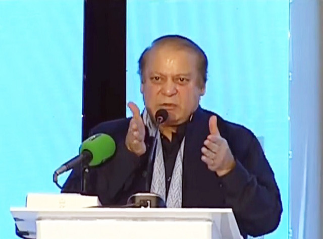 newly elected pml n president nawaz sharif addressing the party s general council meeting in lahore on tuesday screeengrab