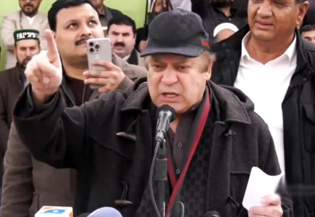 pml n supremo nawaz sharif addressing an election rally in swat on thursday february 1 2024 screengrab