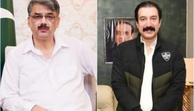 ousted ajk prime minister chaudhry anwarul haq l and new elected premier faisal rathore r