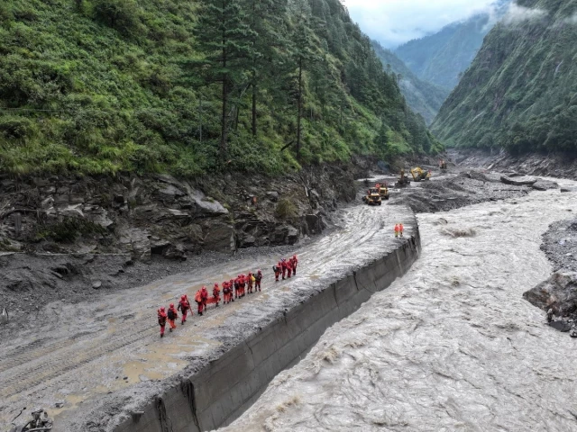 a drone view of firefighters conducting search and rescue operations at a damaged road leading to gyirong port after a mudslide in gyirong county shigatse tibet autonomous region china august 28 2026 photo reuters a drone view of firefighters conducting search and rescue operations at a damaged road leading to gyirong port after a mudslide in gyirong county shigatse tibet autonomous region china august 28 2026 photo reuters