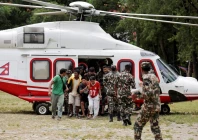 people rescued and airlifted from flood affected areas arrive at maithali barrack an army training centre that serves as a primary base for airlifting survivors following flash floods and a mudslide in trishuli nuwakot district nepal august 29 2026 reuters