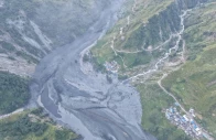 a drone view shows the areas affected by flooding of budhi gandaki river following a dry landslide in chumnubri village gorkha district nepal in this handout obtained by reuters on october 11 2026 national trust for nature conservation manaslu conservation area project ntnc mcap handout via reuters