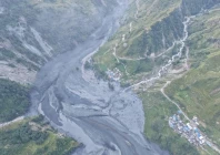 a drone view shows the areas affected by flooding of budhi gandaki river following a dry landslide in chumnubri village gorkha district nepal in this handout obtained by reuters on october 11 2026 national trust for nature conservation manaslu conservation area project ntnc mcap handout via reuters