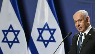 israeli prime minister benjamin netanyahu speaks during a press conference with hungary s prime minister unseen after bilateral talks on april 3 2025 in budapest hungary photo afp